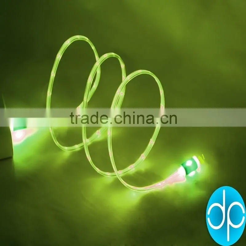 China wholesale crystal connector embedded led flash light usb charging cable for mobile phone android