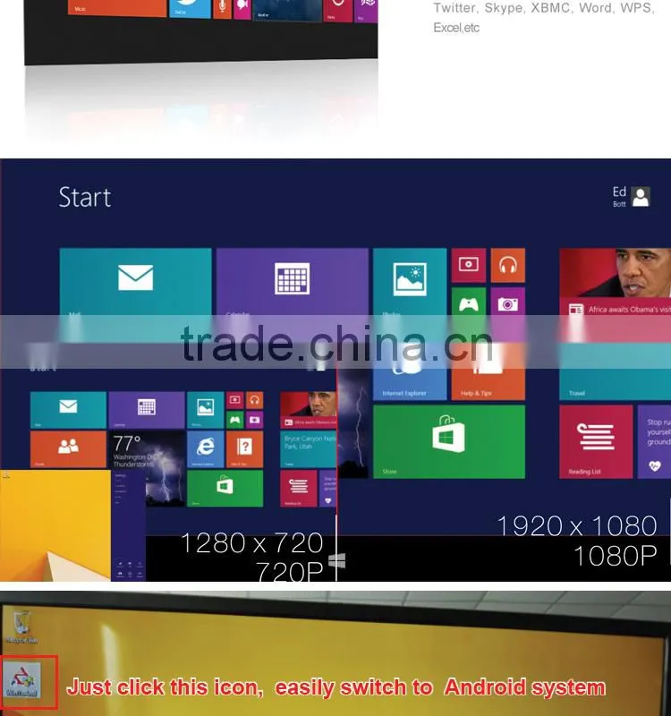 Windows 8.1 android 4.4 dual OS 32G large flash memory metal mini computer