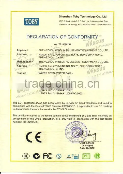 CE certificates hot-selling lake inflatable water slides