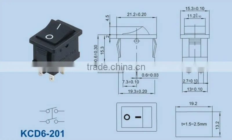on off rocker switch/miniature rocker switch KCD6-201