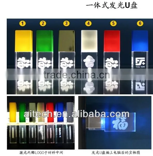 crystal usb flash drive custom logo brand with led light 512mb-32gb