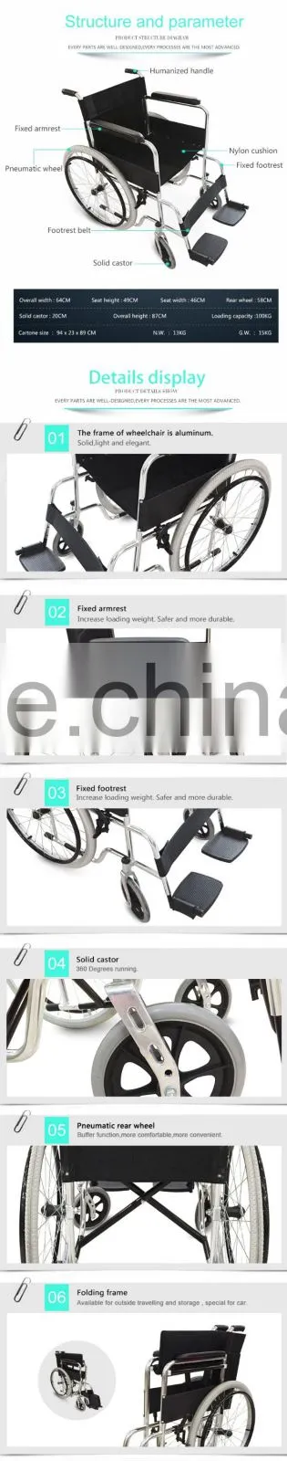 Hot Sale Economic Manual Wheelchair for Disabled and Old People/Silla de ruedas manual