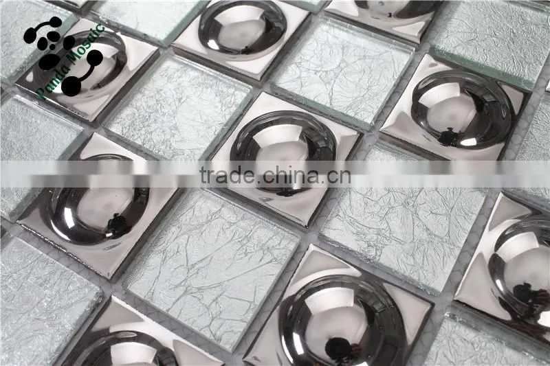 SMG04 elegant silver foil wallpaper hand cut wall tile design picture silver mosaic waterproof glass mosaic wall