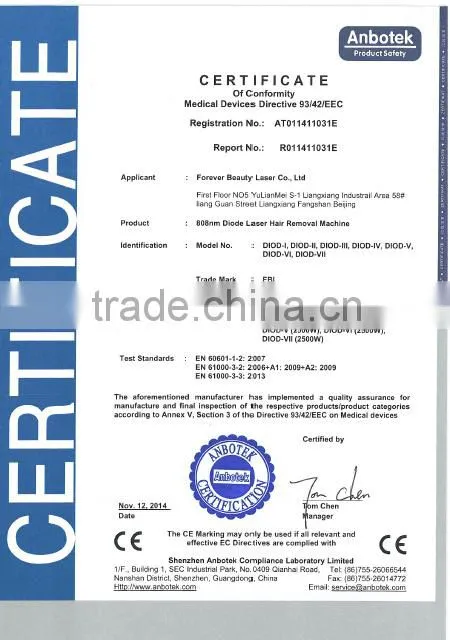 Permanent Diod Hair Removal / Germany Diodo Laser Per Epilazione