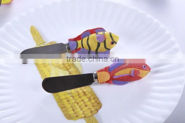 Cute creram polyresin head spoon, spoon rest, cutlery with long handle