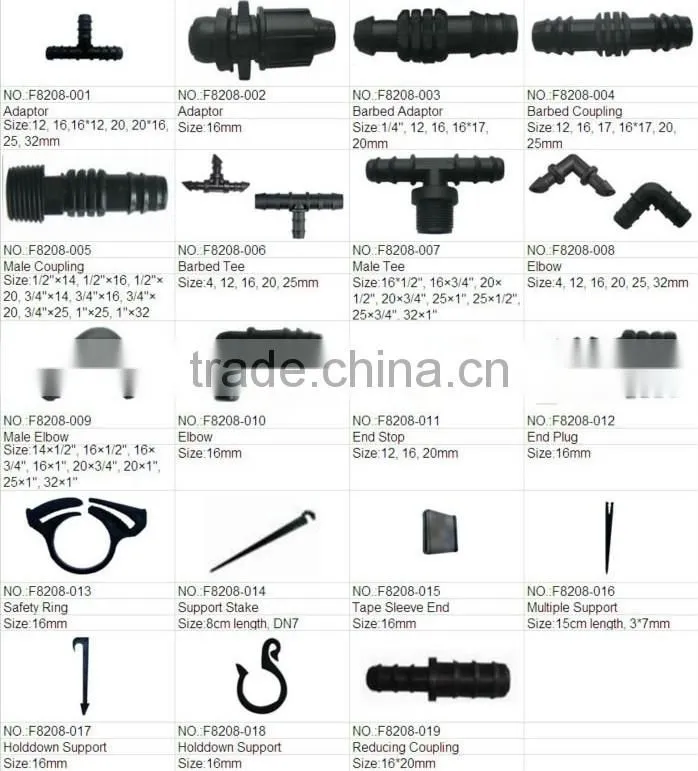 High quality drip irrigation system plastic barbed adaptor for drip line and PE pipe