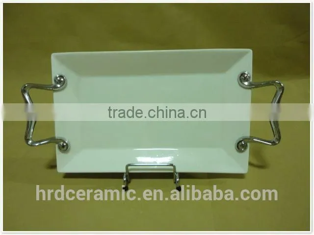 2015 Wholesale stock japanese ceramic plate with Metal handle