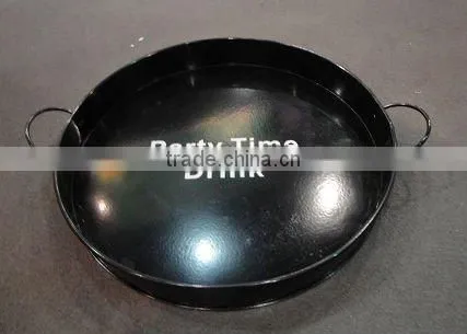 round galvanized metal tray with handle