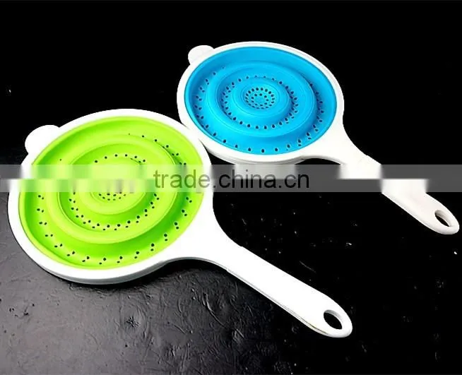 16071 SILICONE Heat resistant foldable silicone pasta strainer Silicone Colander Collapsible Strainer
