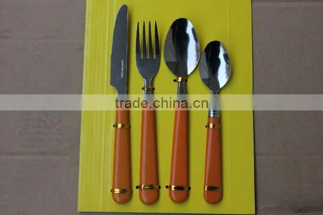 24pcs Hot-sale stainless steel flatware set with plastic handle