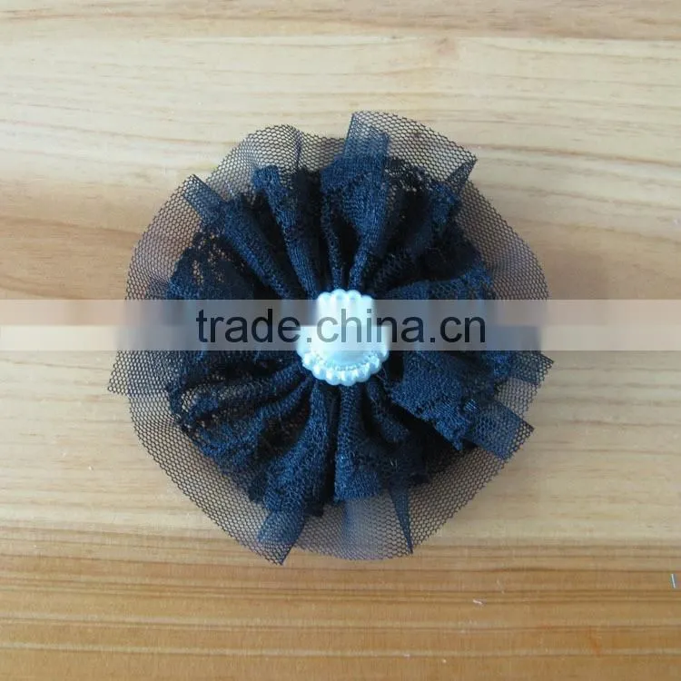 lace flower with pearl bead in center for kids hair accessories