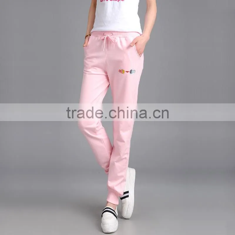 Hot Sale Fashion Custom Fleece 100% Cotton Plain Blank Elastic Waist Womens Pants Pattern