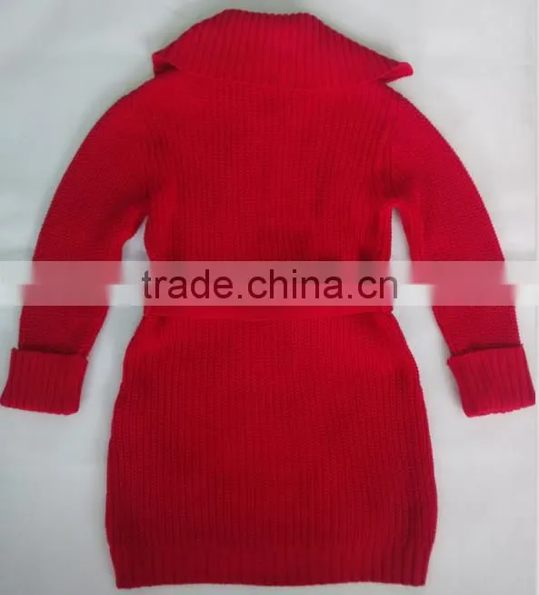 In-stock new fashion salior collar long sleeve belt knitted girls cardigan