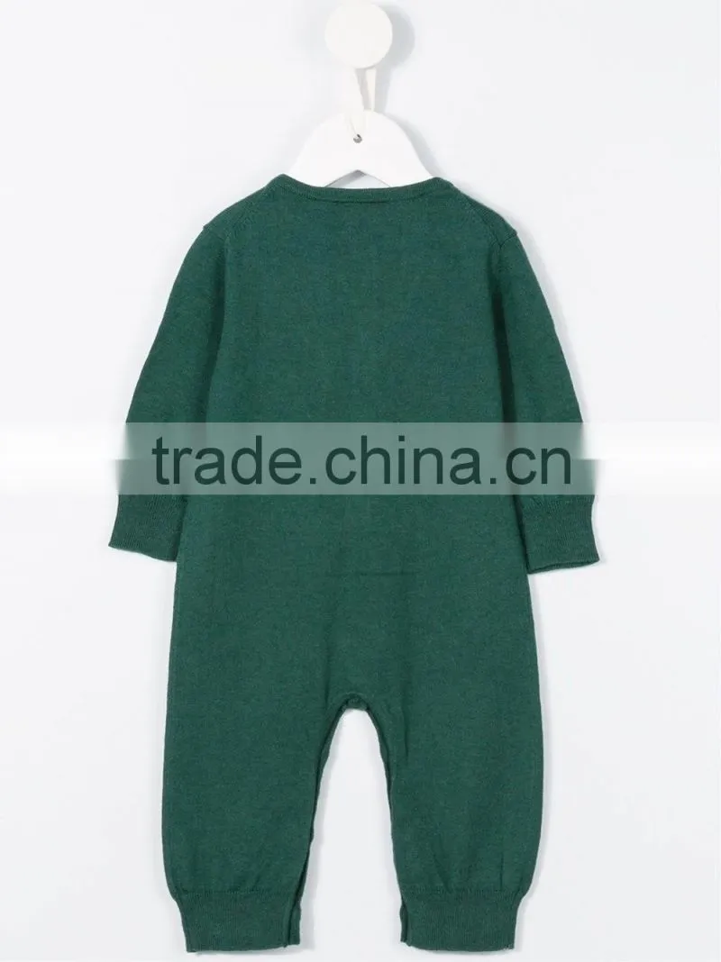 Green Cotton Blend Round Neck Plain for Winter Season Custom Baby Romper