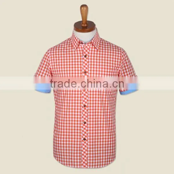wholesale short sleeve contrast color check cotton men's shirt