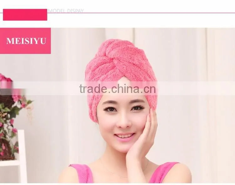 towel shower cap ,quick drying hair towel wrap with button wholesale