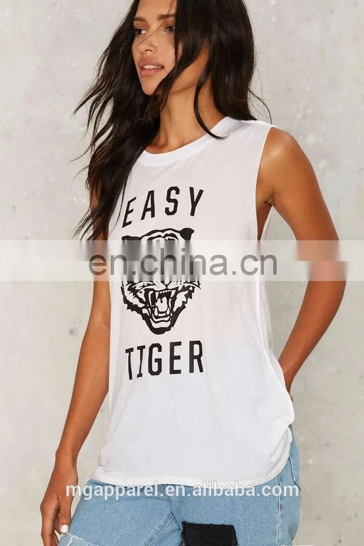 China custom tiger print design ladies white print t-shirt