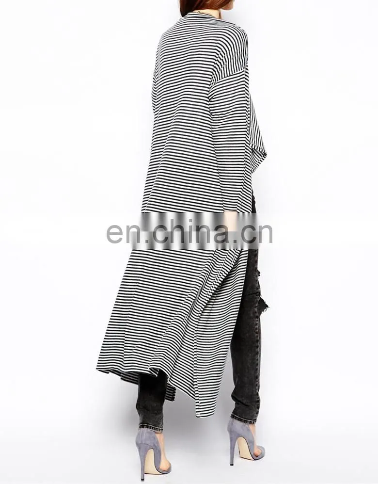 High Fashion ladies Longline Blazer in Stripe long coat (NTF04141)