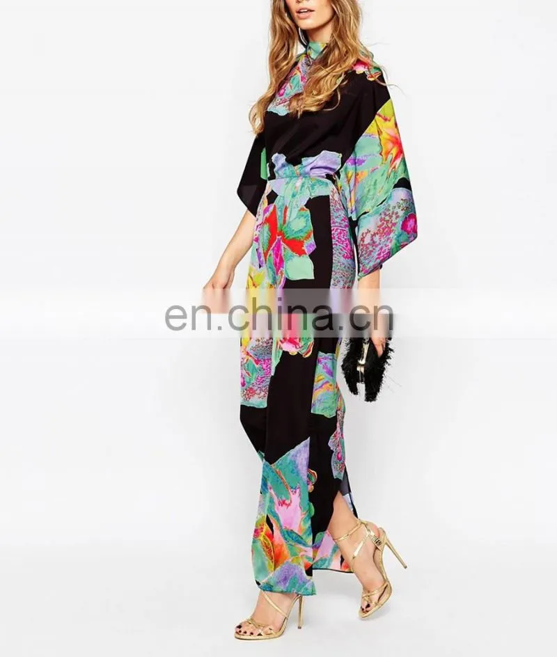 Top sell high quality floral printed kaftan dress