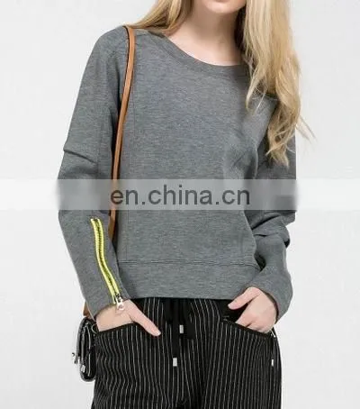 China Supplier Wholesale Clothing Ladies Crewneck Long Sleeve Zipper Cuff Sweatshirt/ Woman Clothing