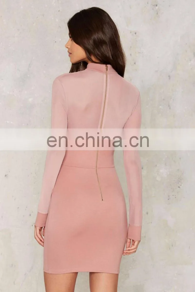 Deep V neck women sexy bodycon party dress with back zipper
