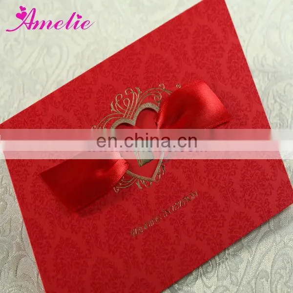 ACW1041 Bride and Bridegroom Stock Red Ribbon Marry Invitation Card