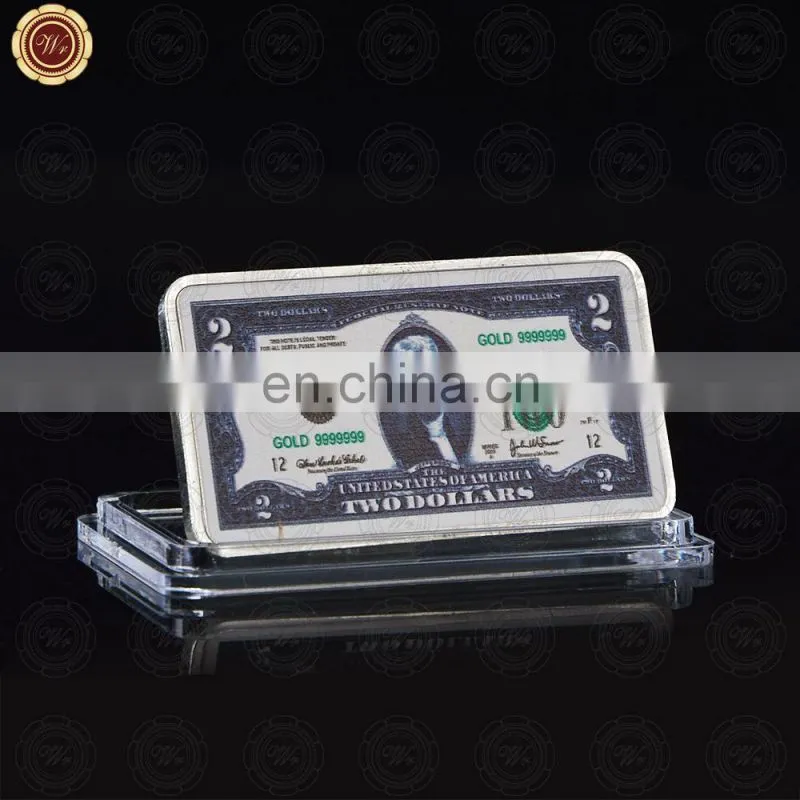 WR Silver bar two Dollar gold plated Bar Unique Gifts The USA two Dollar Paper Money Commemorative Fake Bars for collection