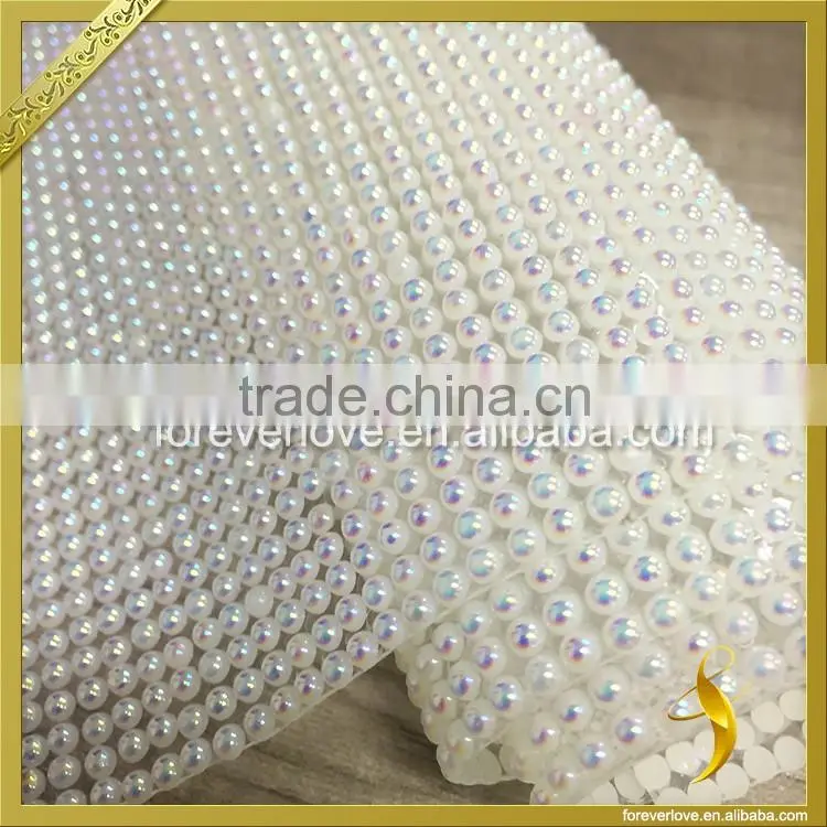 White beads crystal hot fix rhinestone mesh for straps FRM-239