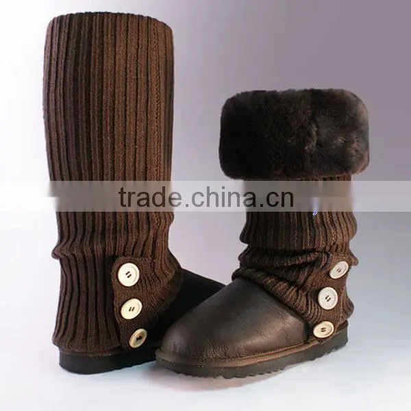 Fashion knit snow boots knee high fur boots for women