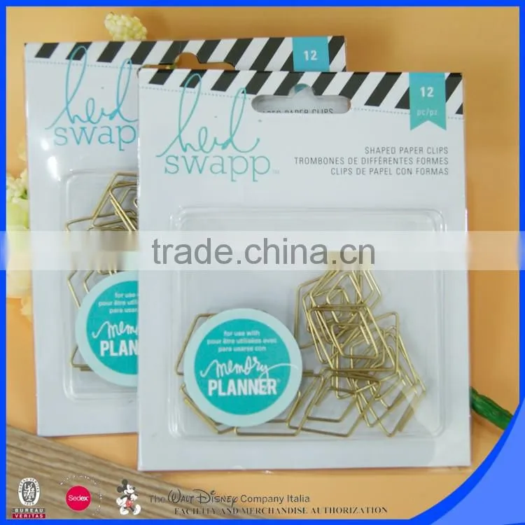Gold color PET wire geometry shape paper clip blister backer card package