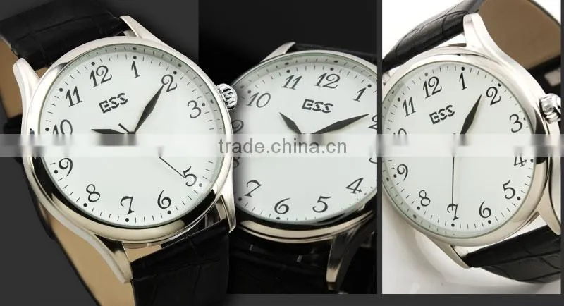 Men's Classic Black Leather White Quartz Man ESS Branded Watch WM265-ESS