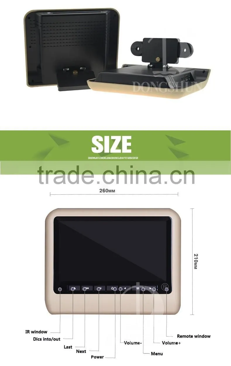 Hot selling Car monitor with 9 inch screen ,Car Headrest DVD without pillow