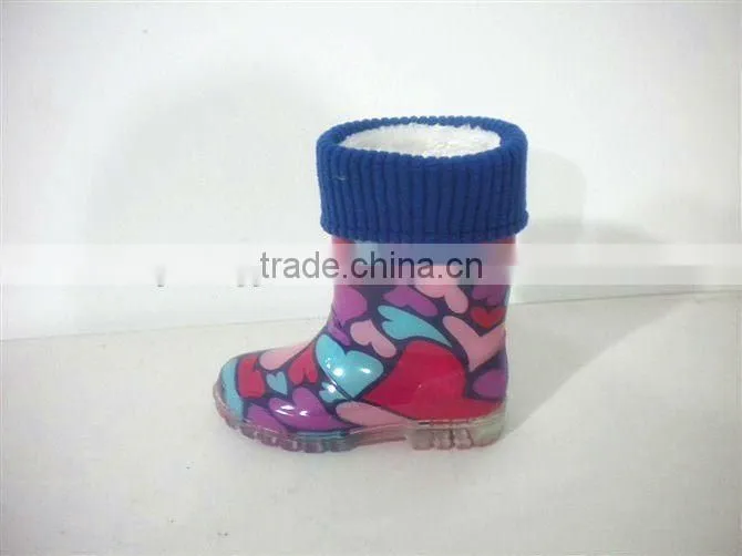 warm pvc rain boots for children