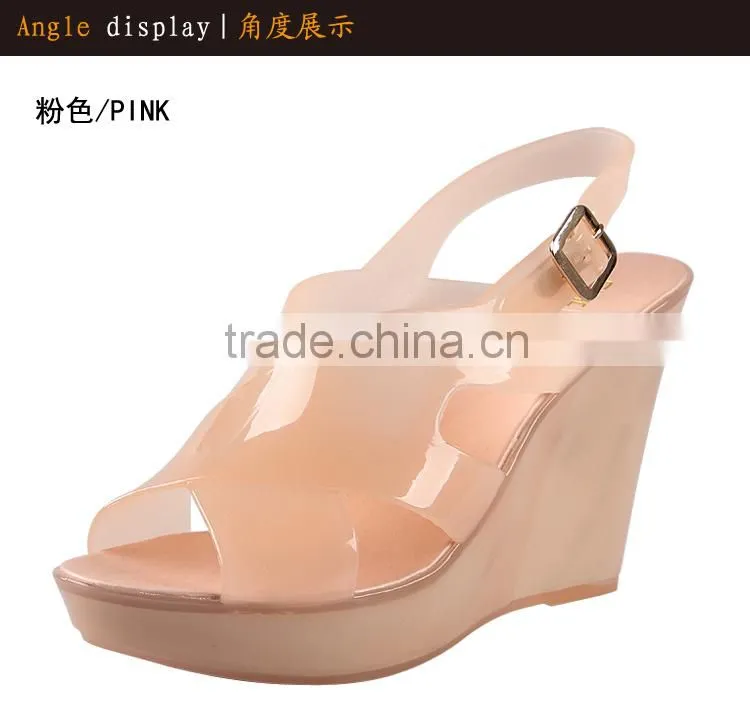 2014 Fashion Candy Color Sandals Transparent Jelly Shoes Fish Mouth Wedges Sandals