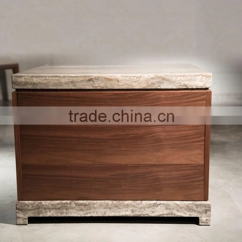 Hot Sale Latest Design Bed Side Table Made From Travertine Top And Wooden Drawers