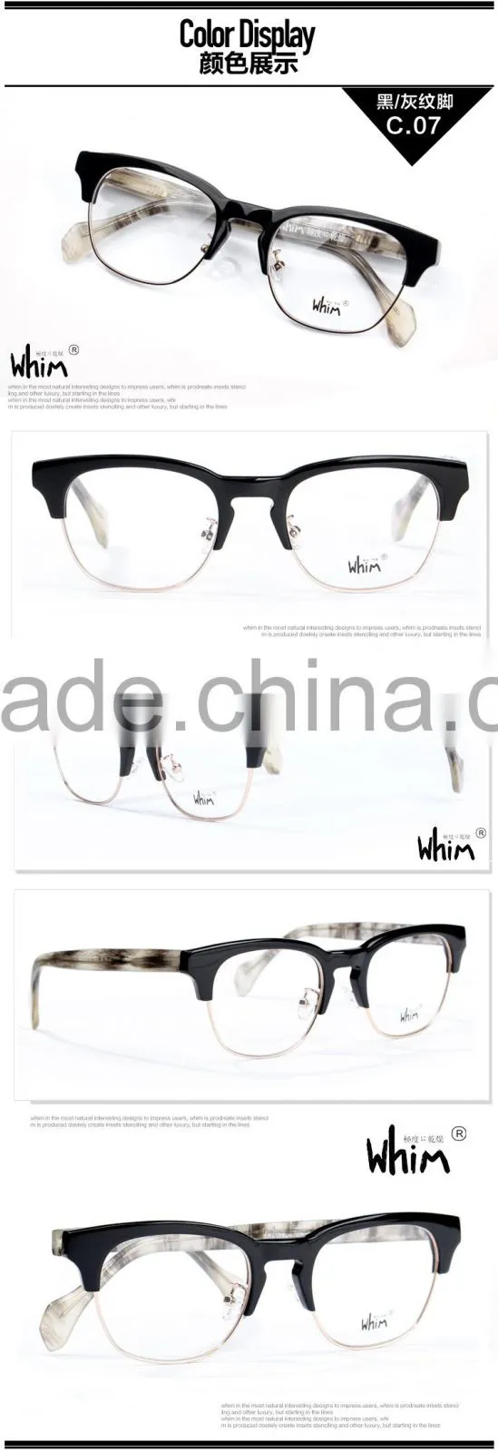 Whim Brand Designer Hand Made Half Rim Retro Myopia Acetate Glasses Frame