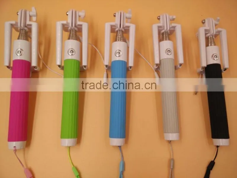 Foldable ,Portable popular selfie stick with cables for cell phone