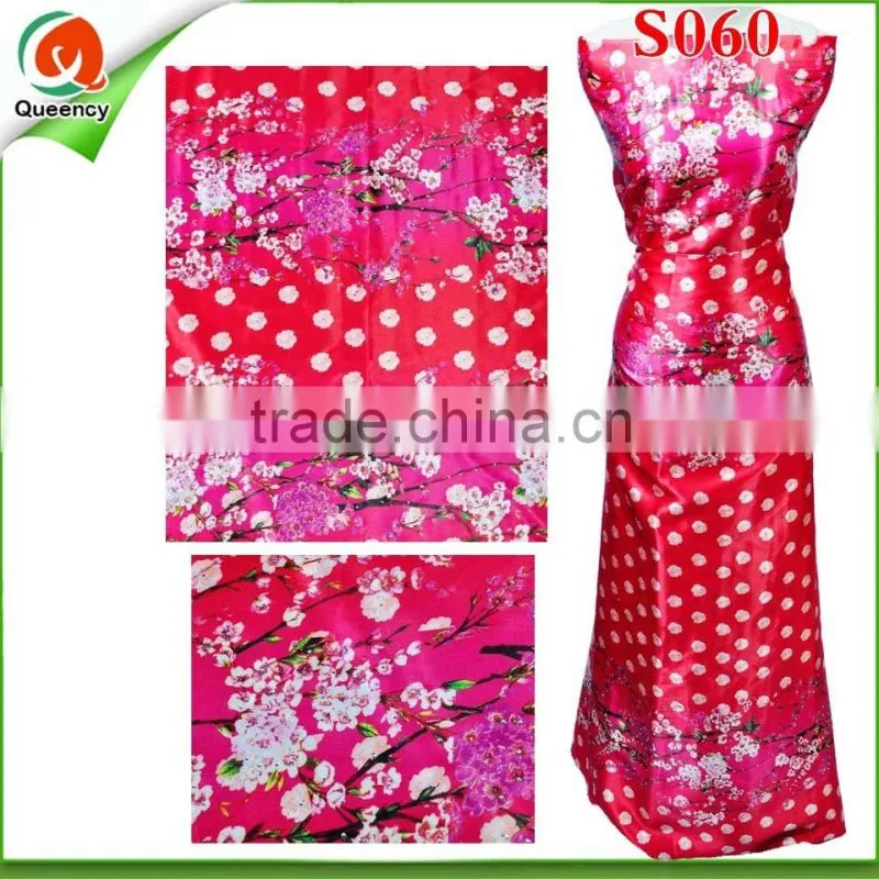 Latest African fashion design beautiful printed silk satin fabric with stones S060
