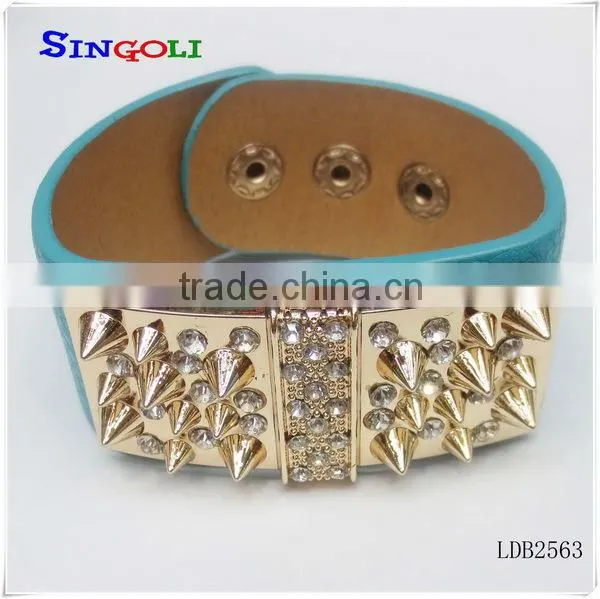 Pyramid Leather cuff bracelet with pave rhinestone bracelet