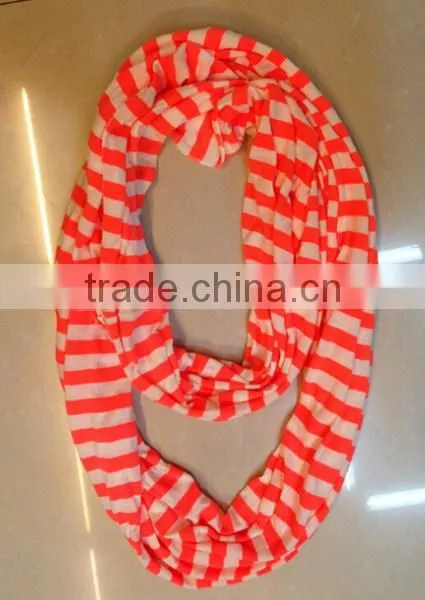 Color Striped Infinity Scarf Single Loop Scarf Stripe Jersey Knit for Men and Women