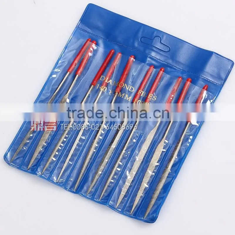 China cheap New 10pc different shapes diamond needle file set diamond file set with plastic handle