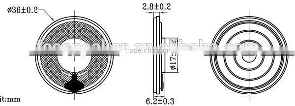 36mm 32ohm 0.08w small music speaker driver with paper cone