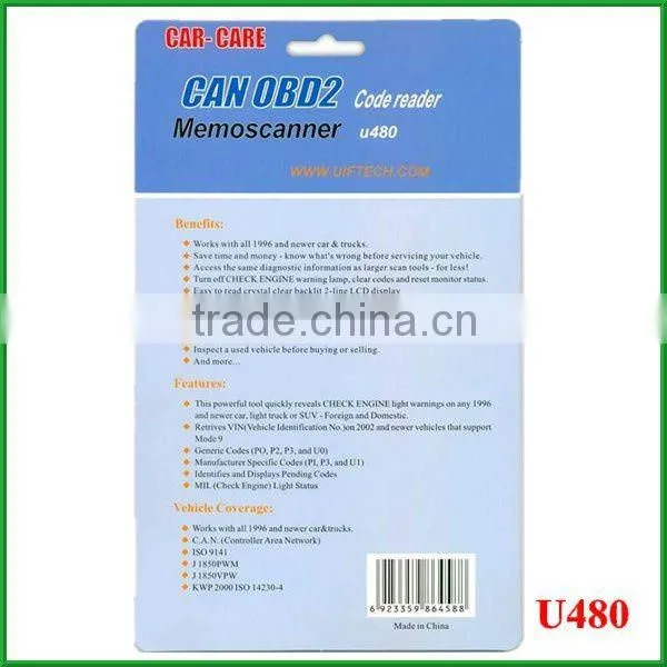 U480 Car CANBUS trouble Code OBDII OBD 2 reader Scanner Diagnostic Engine Check
