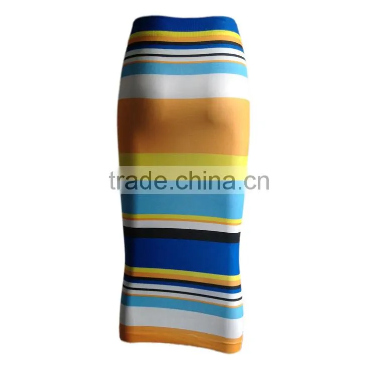 2016 New Design Fashion Indian Women Bust Skirts Stripes Printed Tight High Waist Cheap Muslim Dresses Long Skirts