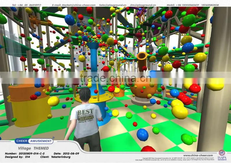 Cheer Amusement Village Themed indoor soft playground with slider fun-battle