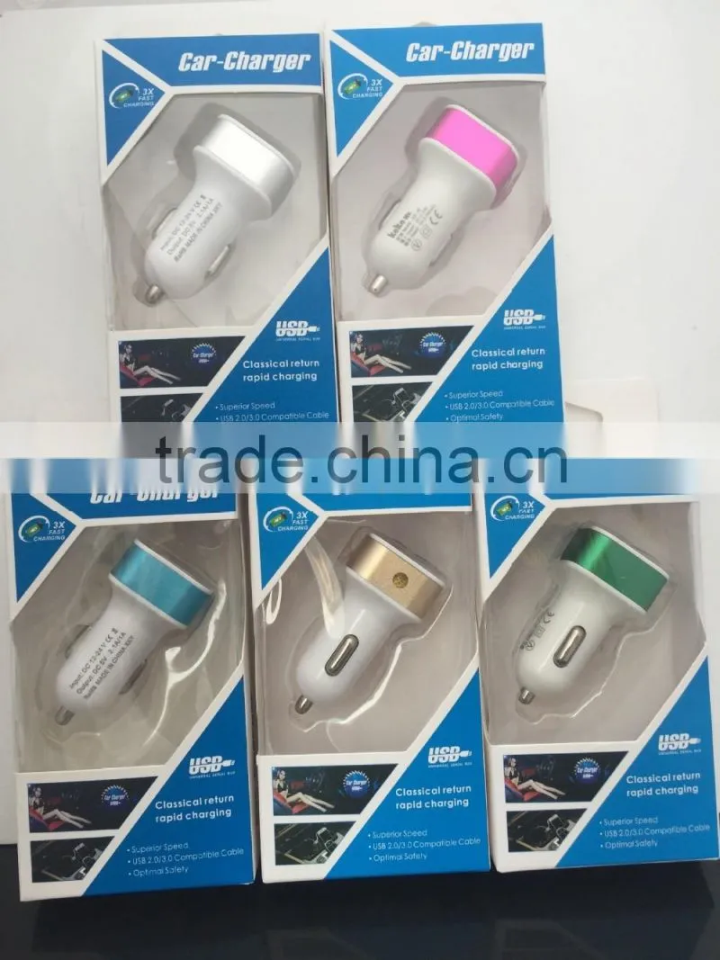 Hot selling colorful dual usb output 2.1A fast charging custom logo printing circular shape auto usb car charger