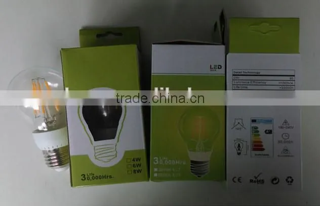 Warm white color changing e27 A60 4W dimmable bulb led filament