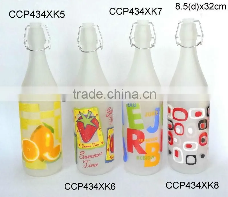 CCP763K5 glass milk bottle with printing with plastic screwed lid