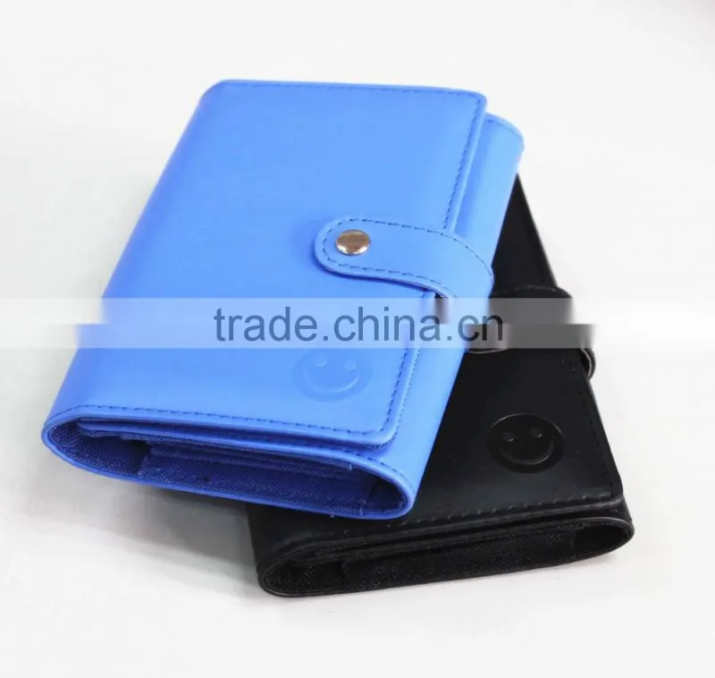 custom smiling face cheap leather wallet /personalized wallet/seal button wallet