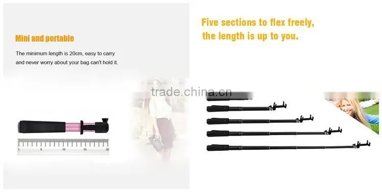 smart phone monopod flexible monopod Camera Selfie Stick With Bluetooth